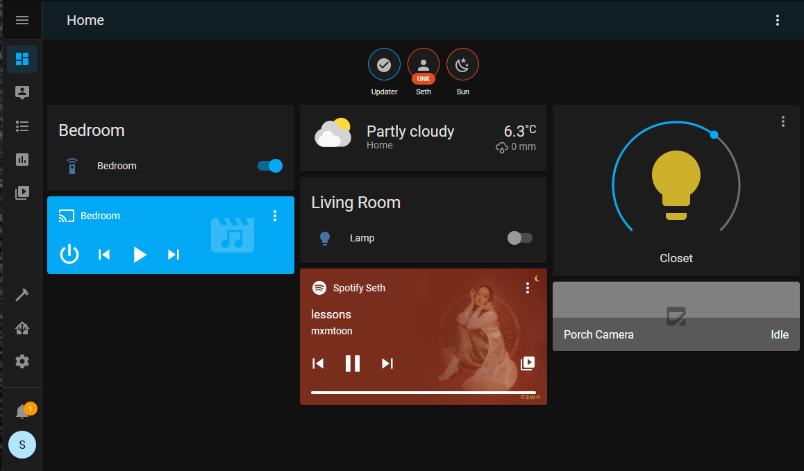A screenshot of the HomeAssistant dashboard.
